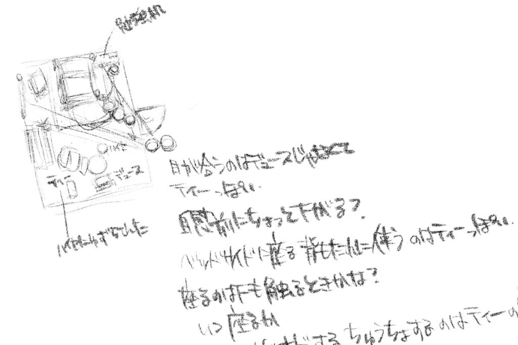 ドアから見える部屋の範囲と、キャラの位置確認メモ。