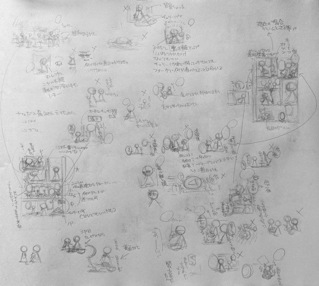 エースデートネーム。以下概要
1p
料理上手(お菓子ではない)な彼女にチェリーパイ作って欲しくて、自分の好きなチェリーパイ食べさせにいくデート。
→意外と甘くない。シナモン?カルダモン?なんかスパイス入ってる?
→っていうか、クローバー先輩連れてきた方が(味の分析と再現が)確実だったんじゃ……→なんでデートに先輩挟まなきゃいけないの?オレはお前に作ってもらいたいの→(それでクローバー先輩と比べるんだろうから)めんどくさ……
→本当にお店と一緒でつまんな→注文の多い……
2p
→冷蔵庫にもう一種類あるだろ(彼女好みの)、それちょーだい→なんで一個なの?(食べられるの分かってたじゃん)→グリムに食べられたの→うっわ、甘さうっすー/スパイス効きまくり/酸味つっよ(お前、こんなのが好きなの?)→注文の多い……→自分でもフォークで一部奪い取って、こうやって食べるからいいんだよ(ボウルの生クリーム直付け)→あー!!→聞かれなかったもん
3p
→というか試作の段階から呼んでくれてよくない?(つまらない、本当つまらない)(段々とオレの好みになっていくのが楽しいのに)(しかもこれ別の男挟んでたら、それこそ嫉妬するだろ)→本当にお前面倒くさいな……