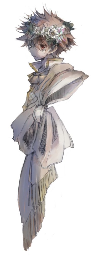 4枚目の状態の一番上に、フォルダ(通常モード)を作成。
フォルダ内でレイヤーを分け、花冠や髪を着色。